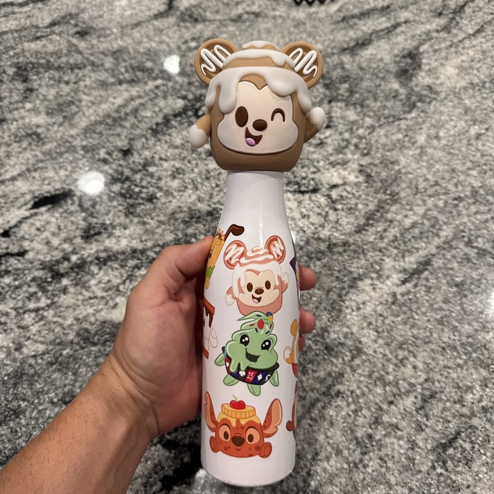 Disney Parks Munchlings Water Bottle w/ Mickey Mouse Cinnamon Bun Topper